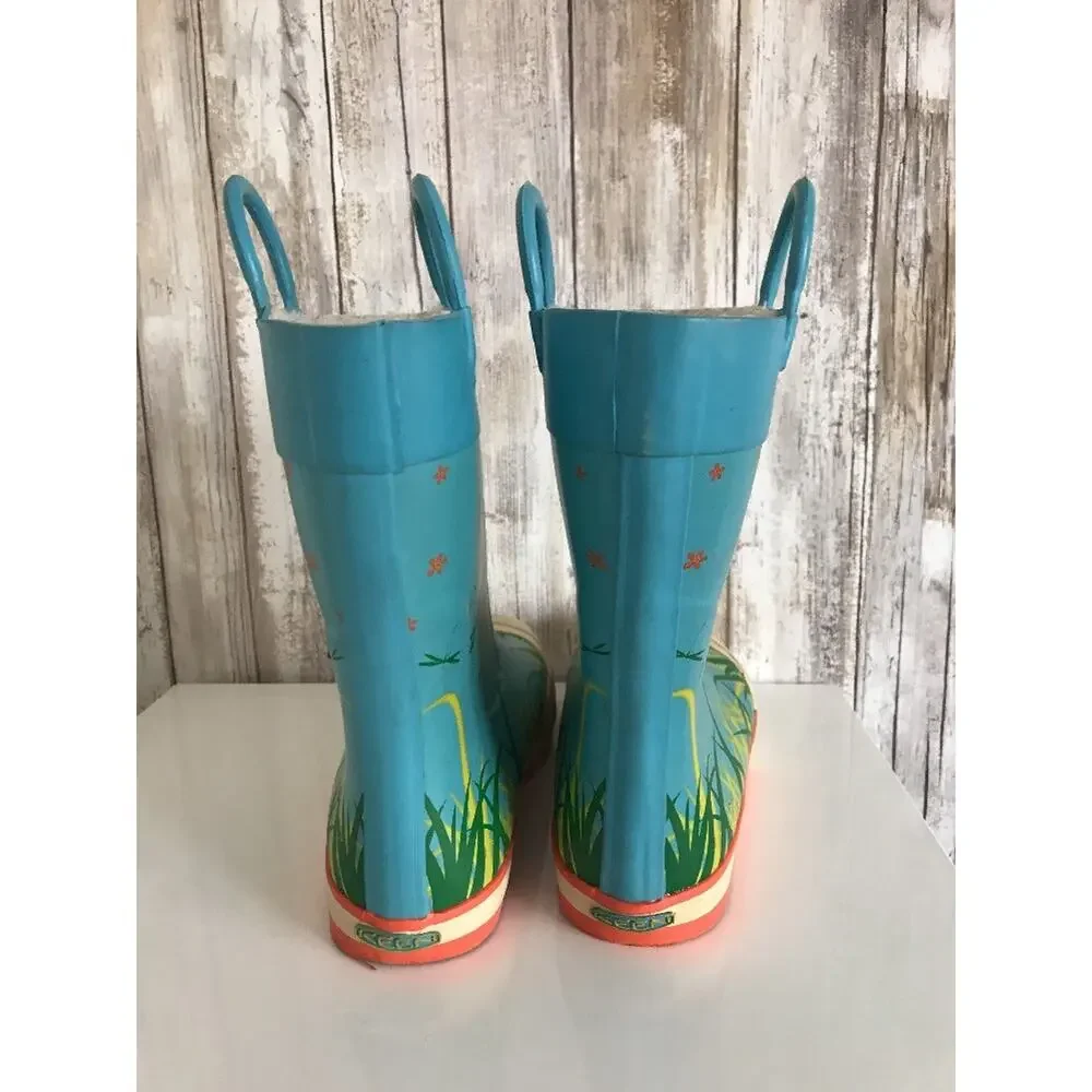 KEEN Coronado Blue Rain Boots Youth Kids 3 Rubber Mud Boots DragonFly Flower
